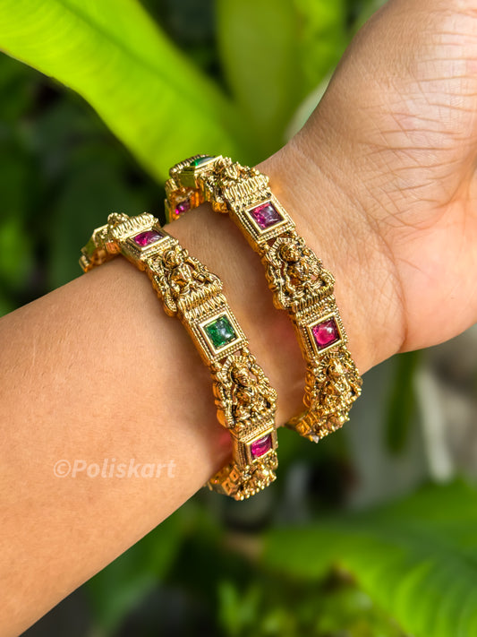 Pair of bangles Square Lakshmi and stone worked Design
