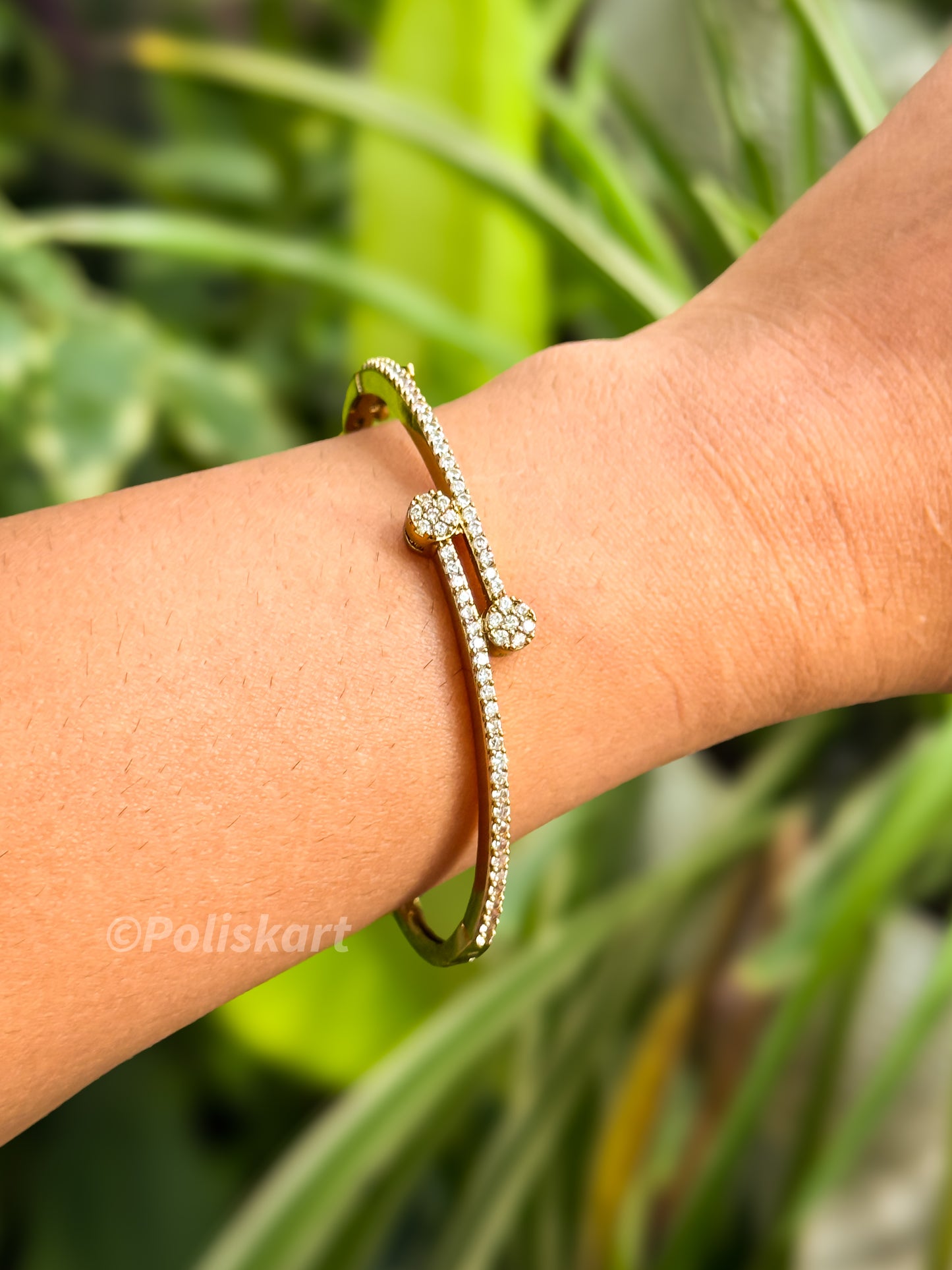 Free size cuff bangle full white stone worked design