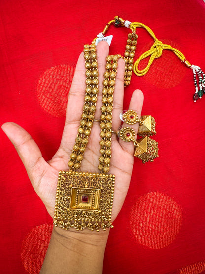 Kerala Style square pendant haram with jhumka set