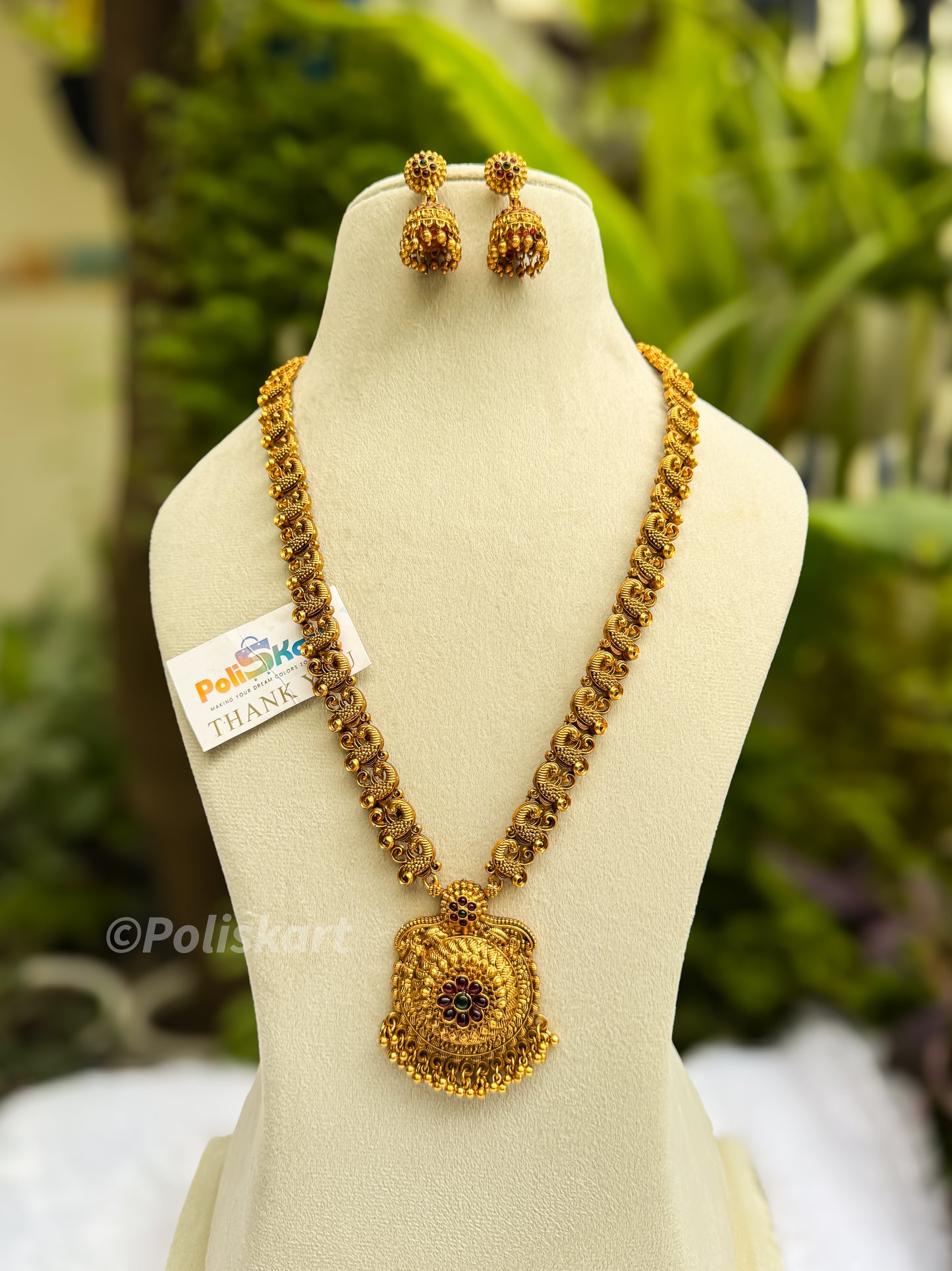 Antique peacock haram with jhumka set