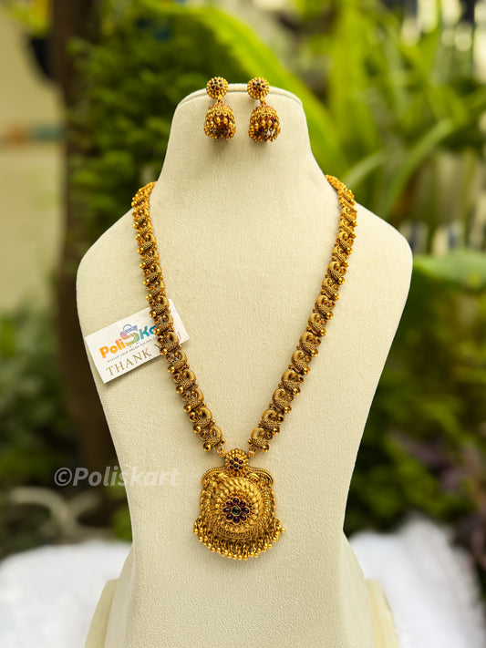 Antique peacock haram with jhumka set