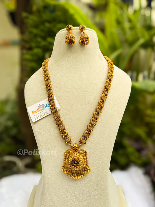 Antique peacock haram with jhumka set