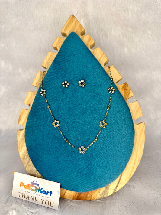 White stone flower necklace with stud