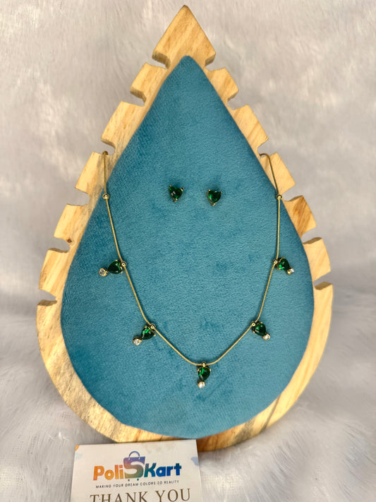 Green heart necklace with stud
