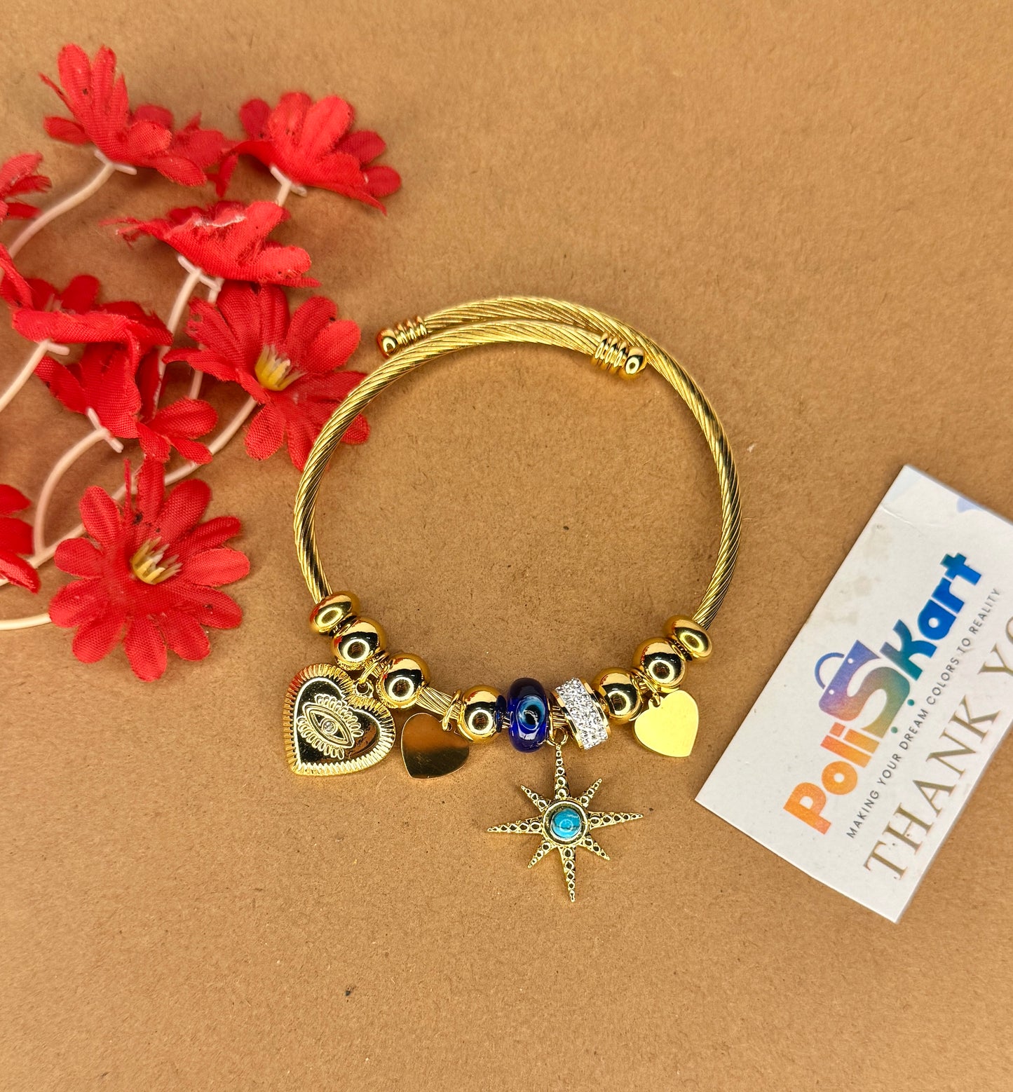Adjustable bracelet bangle with sea theme and  stone hangings