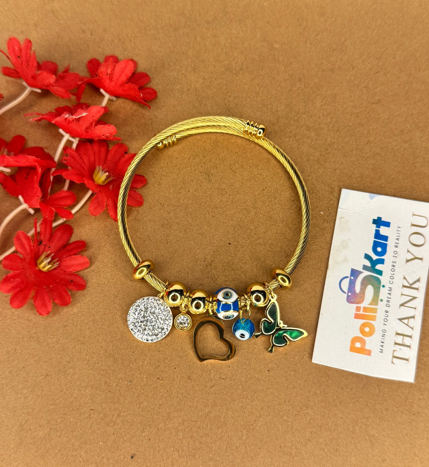 Adjustable bracelet bangle with sea theme and  stone hangings
