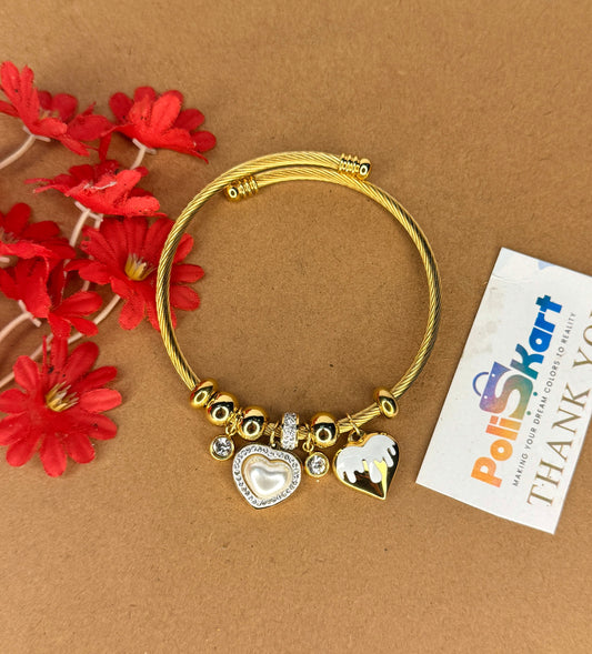 Adjustable bracelet bangle with white heart and  stone hangings