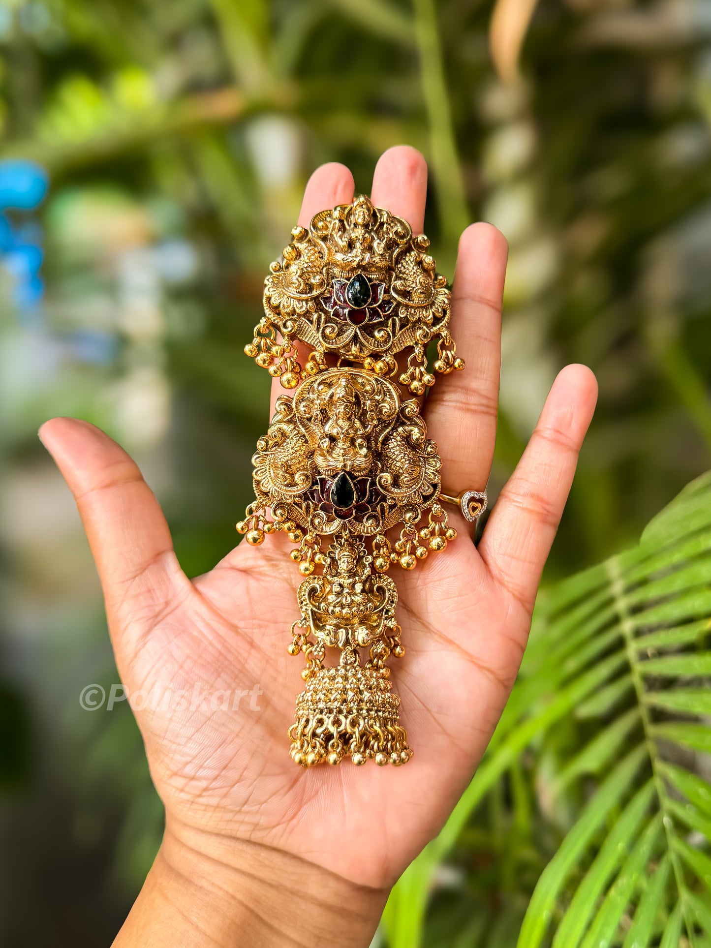 Antique hair brooch - Lakshmi and peacock design