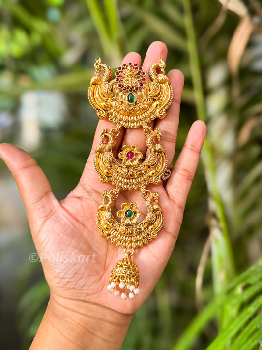 Antique hair brooch -  peacock stone worked design