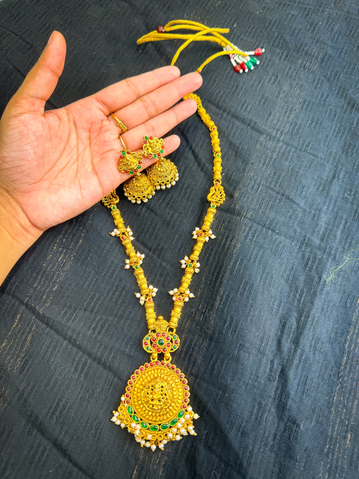 Peacock designed stine worked Haram with Jhumka Set