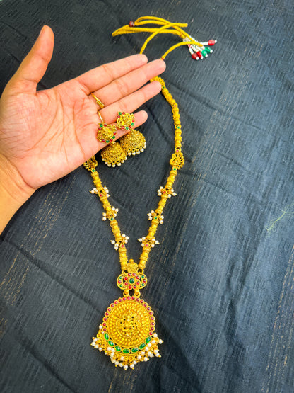 Peacock designed stine worked Haram with Jhumka Set