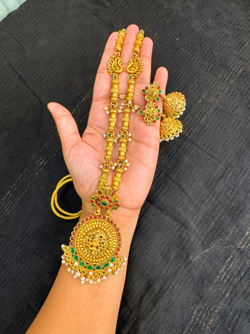Peacock designed stine worked Haram with Jhumka Set