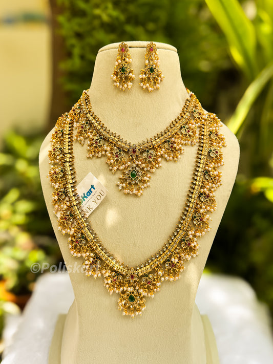 Trending pearl and stone worked haram and necklace set