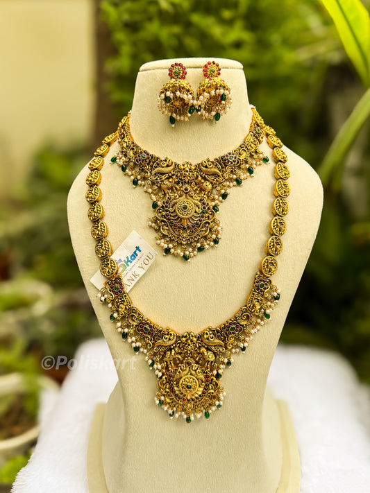 Antique finished Peacock haram and necklace set