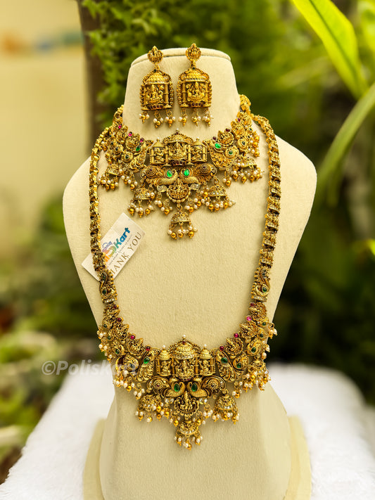 Heavy worked Temple theme haram and necklace set