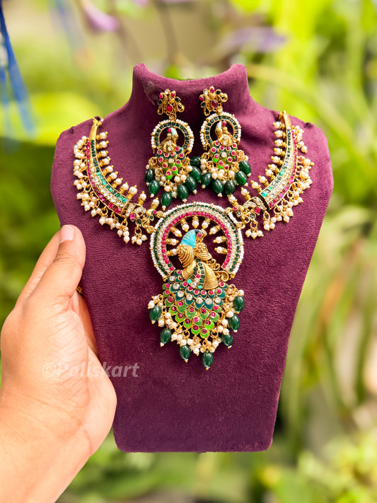 Premium multicolor peacock necklace with earring