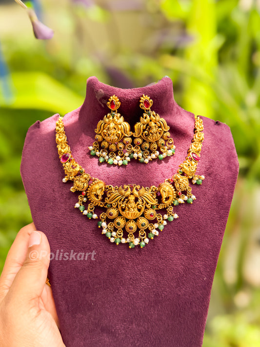 Pearl worked lakshmi necklace with earing