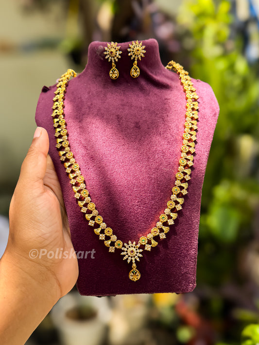 Premium diamond finished stone worked haram with earing