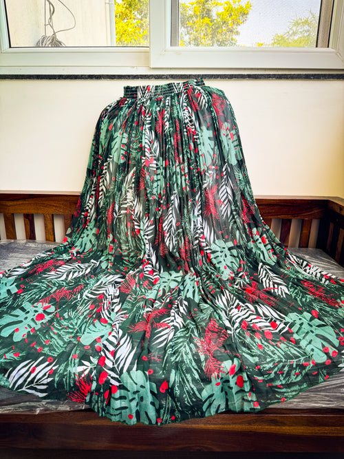 Flower Printed Georgette Skirt - Forest Print