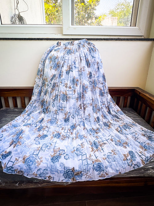 Flower Printed Georgette Skirt - Sky Blue color