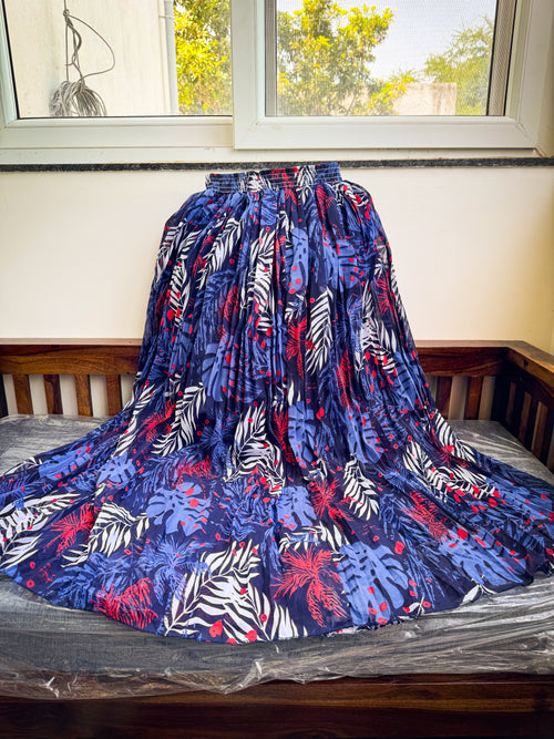 Flower Printed Georgette Skirt - Blue Forest print