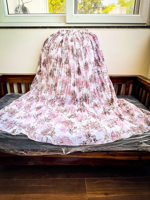 Flower Printed Georgette Skirt - Pink Colour