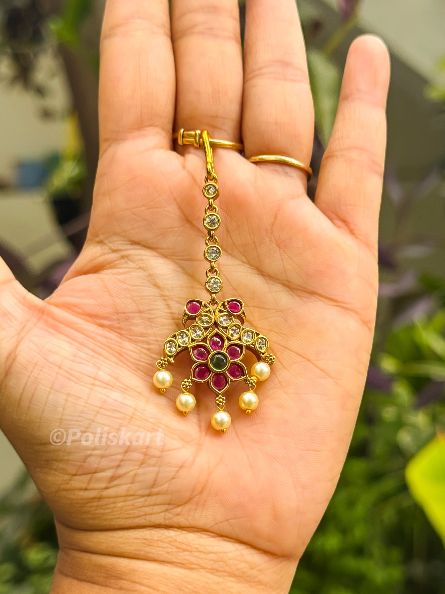 Tikka - Ruby and emerald stone worked flower design