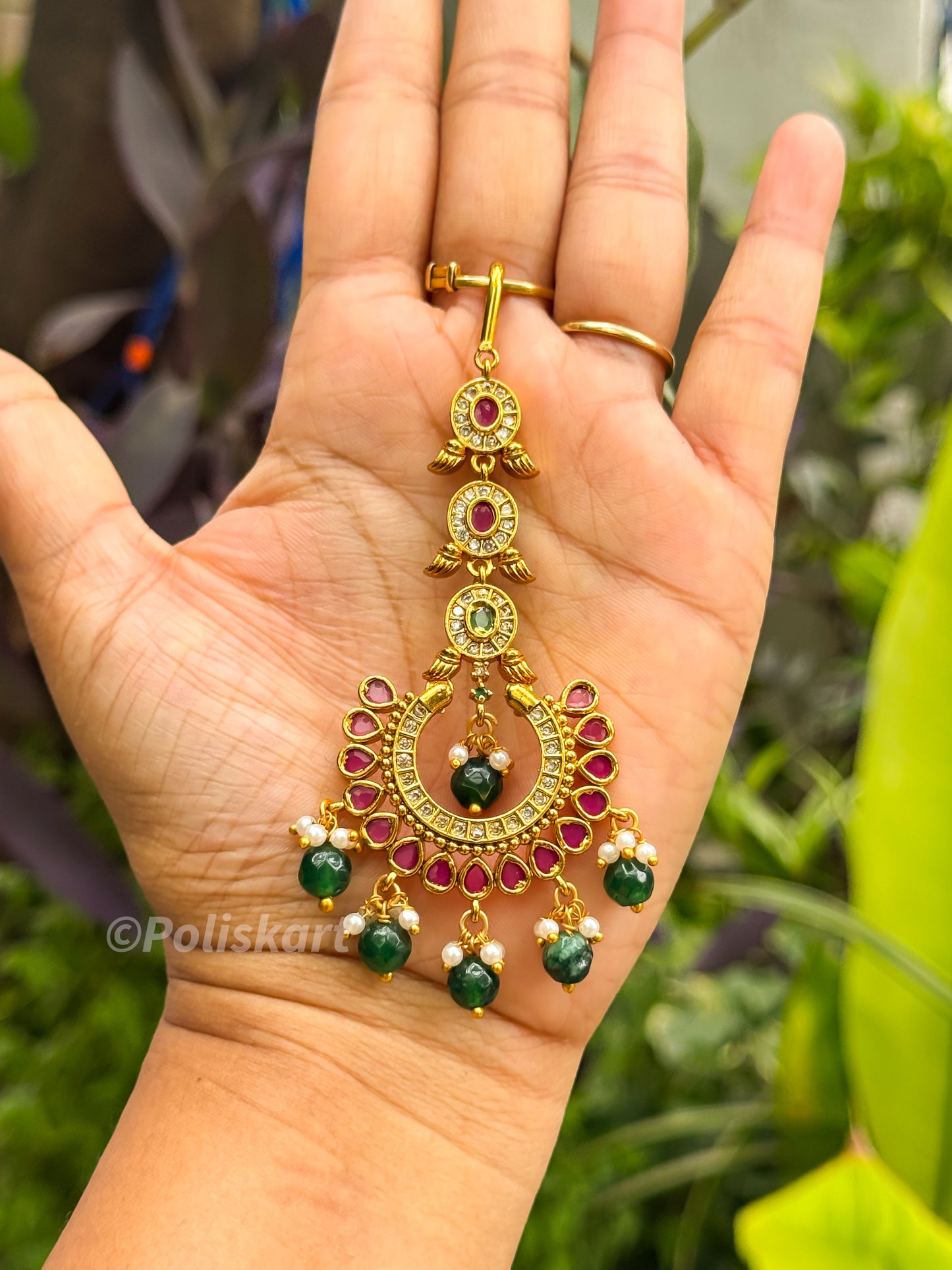 Tikka - Pearl and Ruby  stone worked  design
