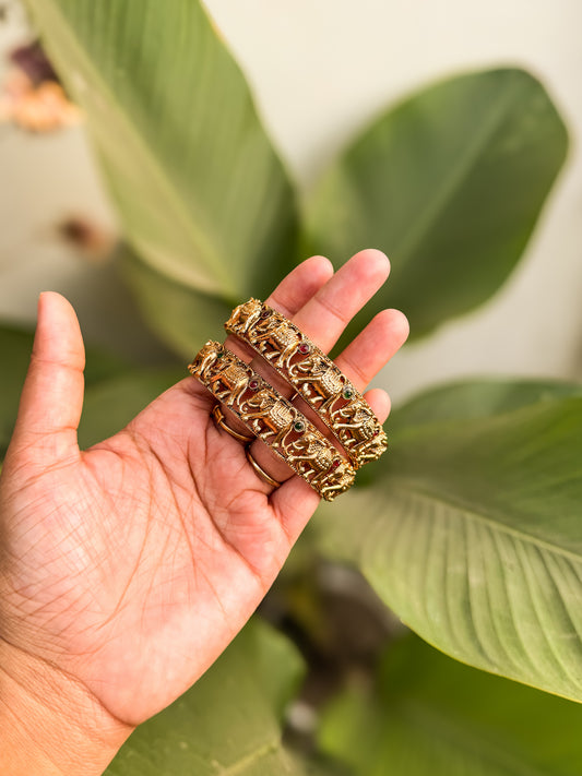 Pair of elephant and stone worked Bangles