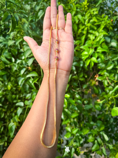 24 Inch Premium Red and white stone worked Mugappu Chain