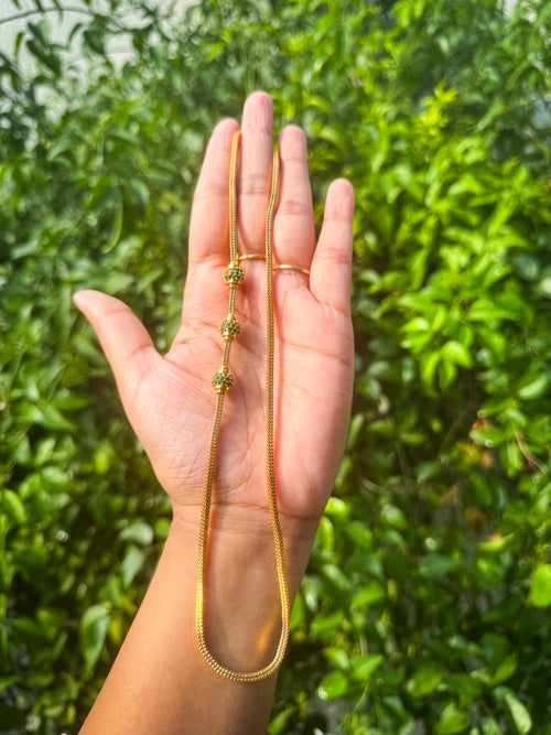 24 Inch Green and white stone worked Mugappu Chain