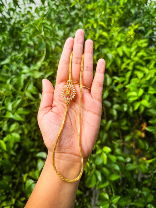 Red and White stone worked Lakshmi Mugappu Chain