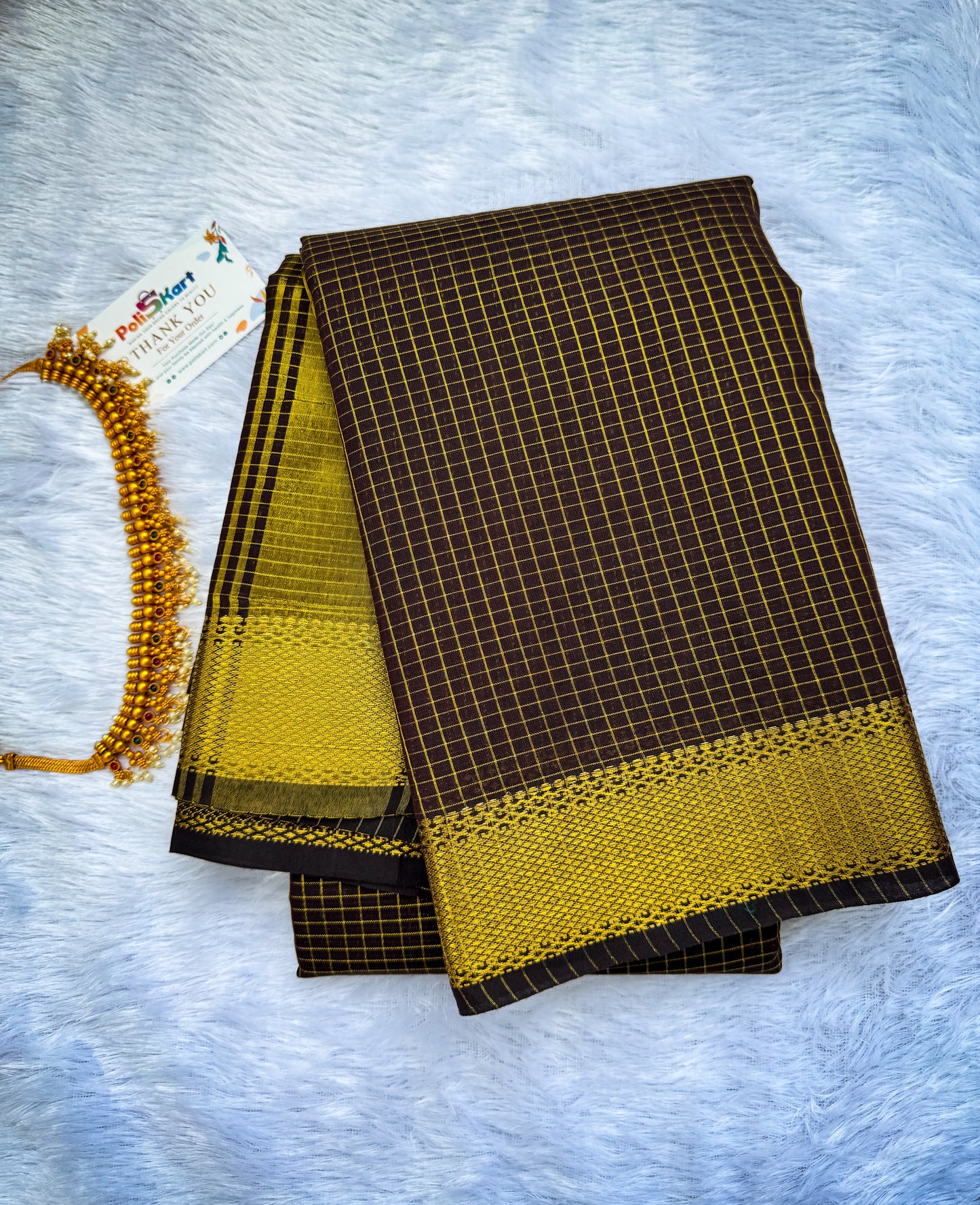 Trending Maheshwari  Checked Silk Cotton Saree -Cofee Brown
