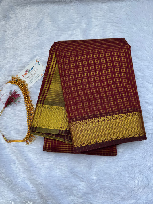 Trending Maheshwari Checked Silk Cotton Saree -Meroon