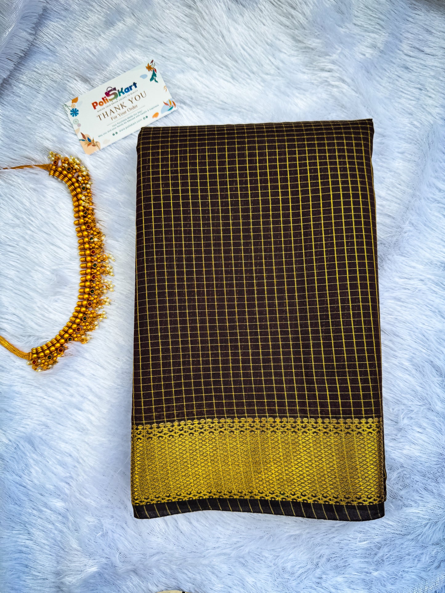 Trending Maheshwari  Checked Silk Cotton Saree -Cofee Brown