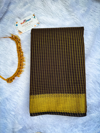 Trending Maheshwari  Checked Silk Cotton Saree -Cofee Brown