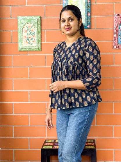 Cotton Short Kurti - Dark Blue