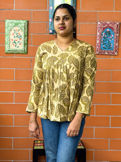 Cotton Short Kurti - Lighter yellow