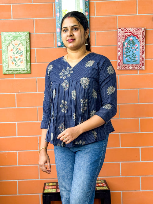 Cotton Short Kurti - Navi Blue