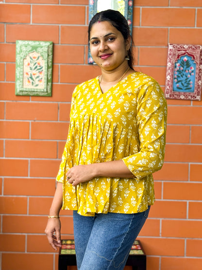 Cotton Short Kurti - Mustard Yellow