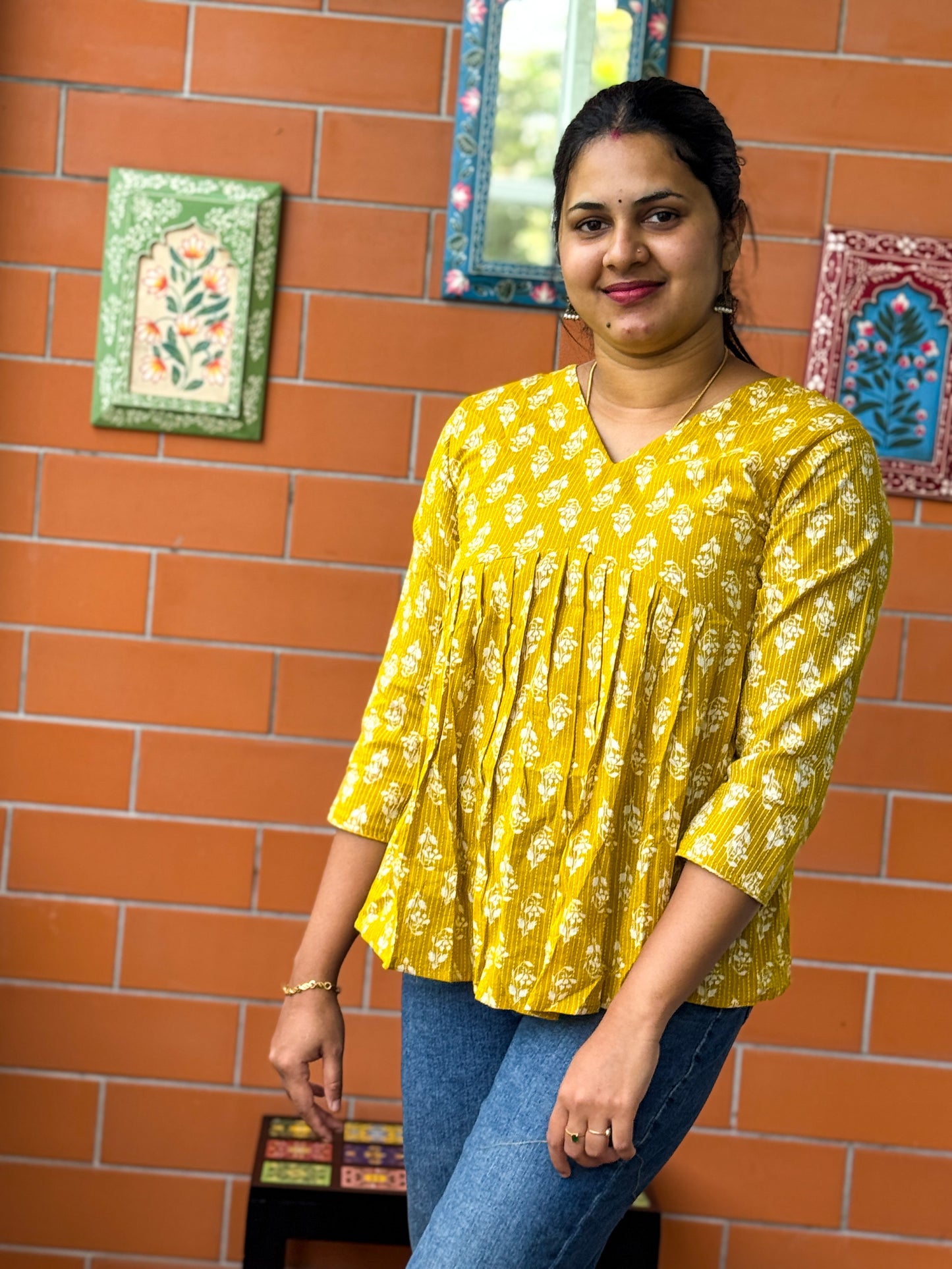 Cotton Short Kurti - Mustard Yellow