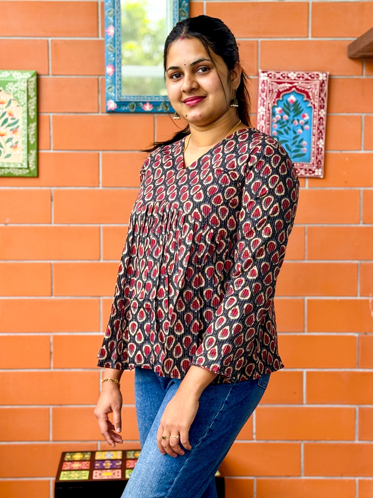 Cotton Short Kurti - Blue & Meroon combined