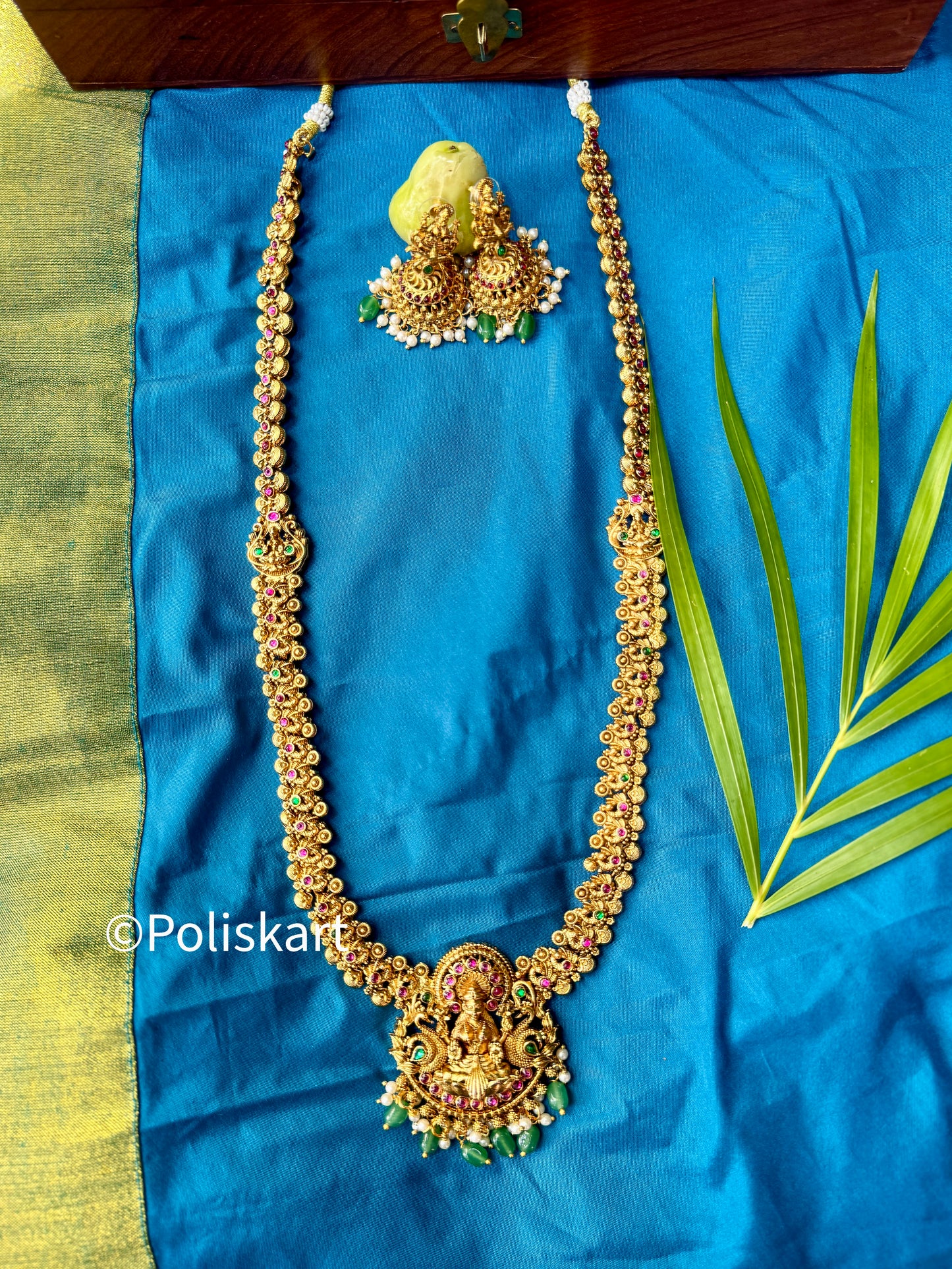 Premium Color stones highlighted Lakshmi haram with earring
