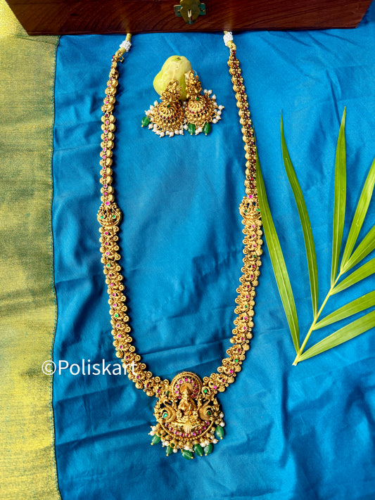 Premium Color stones highlighted Lakshmi haram with earring