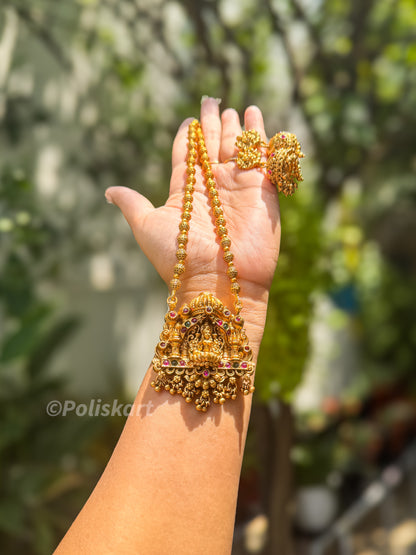 Premium gold finished Lakshmi Haram with Jhumka set