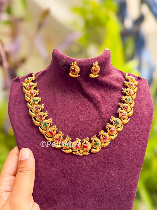 Multi stone peacock necklace set