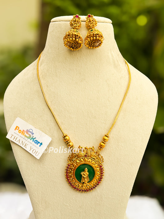Krishna peacock pendent with chain and jhumka set