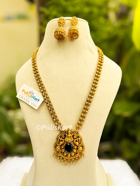 Emaralad single stone lakshmi haram with jhumka set