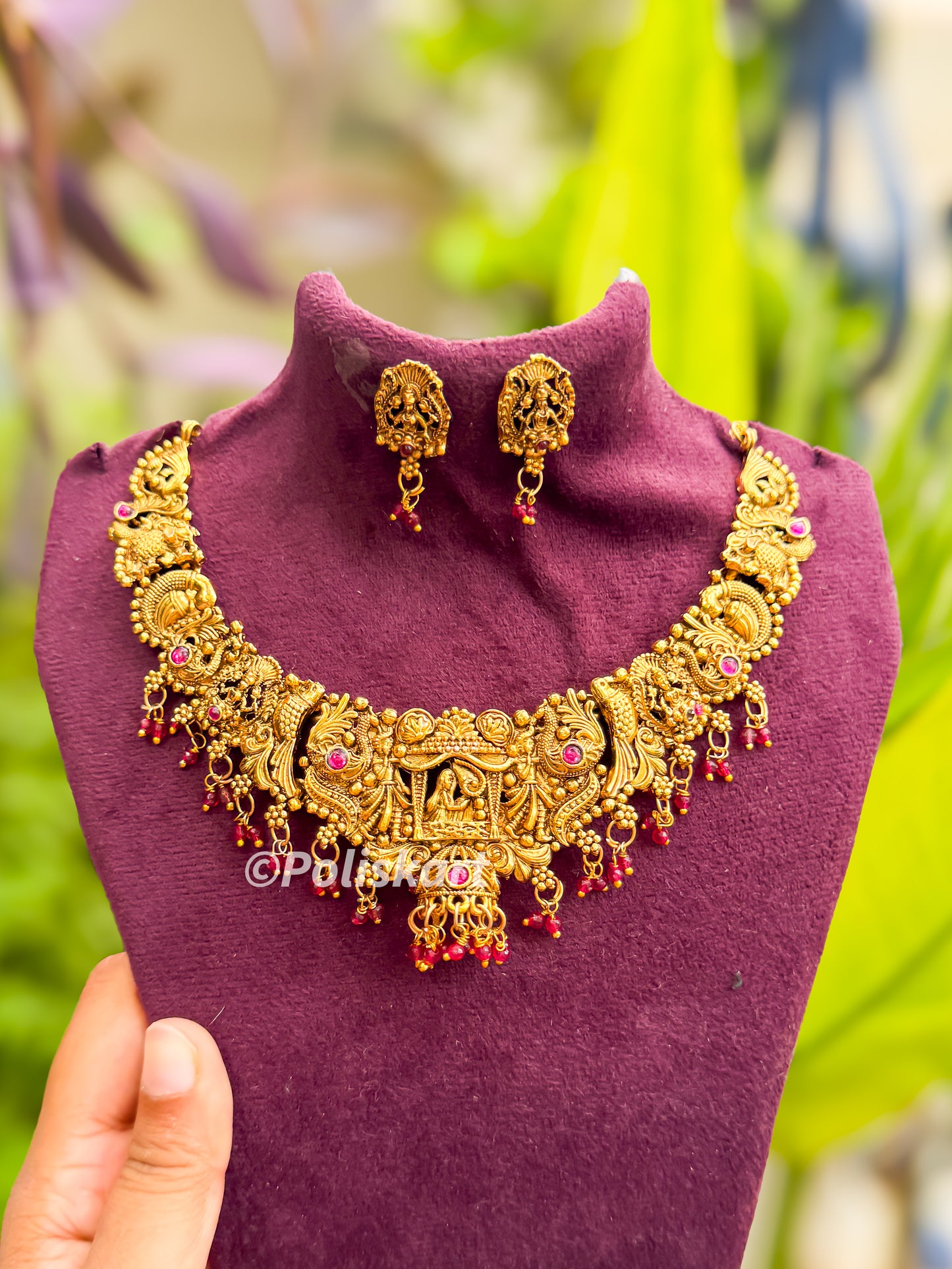 Peacock and laxkshmi worked necklace with earing