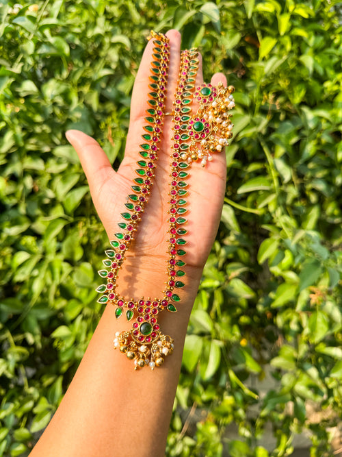 Kerala Style small palakka Haram with earring set